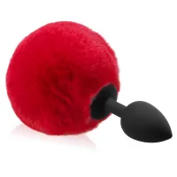 Plug anal din silicon roșu cu puf pompon 12 cm - 78499392 - 2