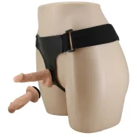 Strap-on realist cu ham reglabil pentru cupluri cu două dildo-uri - 76782492 - 2