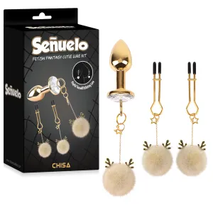 Set anal cu dop din bumbac alb + cleme pentru sfârcuri - 74154152