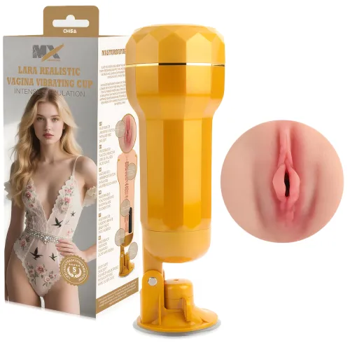 Vagină artificială realistă Lara cu ventuză reglabilă și vibrații - 71423197