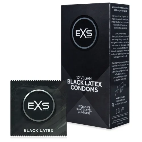 Prezervative din latex negru EXS BLACK LATEX, 12 bucăți - 78496749