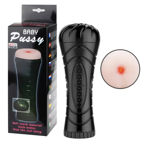 Pocă realistă artificială într-un tub negru anus - 74629671