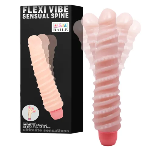 Vibrator flexibil de culoare trupească cu stimulatori, 20 cm - 72519499