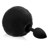 Plug anal negru din silicon cu pompon pufos, 12 cm - 76666321 - 2