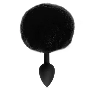 Plug anal negru din silicon cu pompon pufos, 12 cm - 76666321