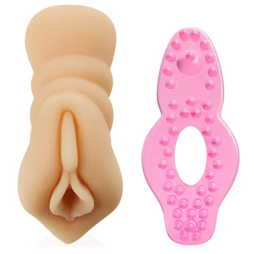 Set pentru bărbați vagin artificial + inel de erecție - 74025299