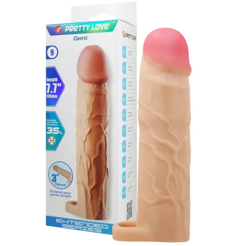 Manșon realist pentru alungirea penisului + 7,6 cm, Culoarea pielii - 73309188