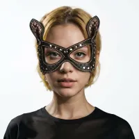 Rebellion mască de ochi senzuală BDSM din piele maro pentru pisici - 77003512 - 3