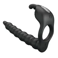 Manșon vibrant pentru penis cu dildo și stimulator clitoridian - 72010044 - 6
