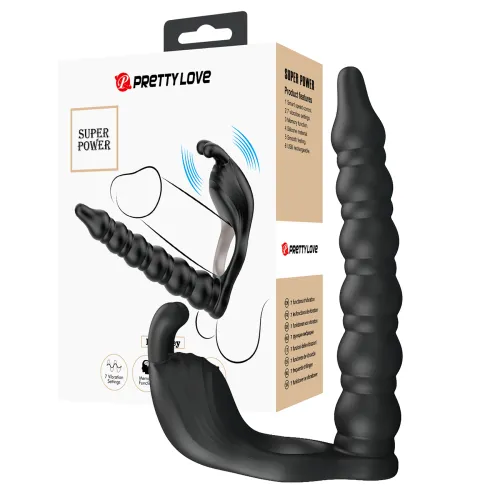 Manșon vibrant pentru penis cu dildo și stimulator clitoridian - 72010044