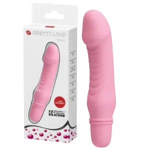 Mini vibrator roz din silicon pe baterii, 10 funcții de vibrație - 71839724