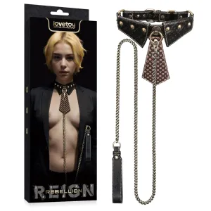 Rebellion set de piele BDSM guler cu cravată și lesă 120 cm - 70580710
