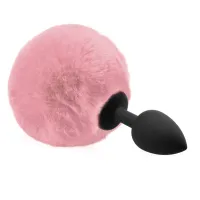 Plug anal din silicon roz cu puf pompon 12 cm - 78071194 - 2
