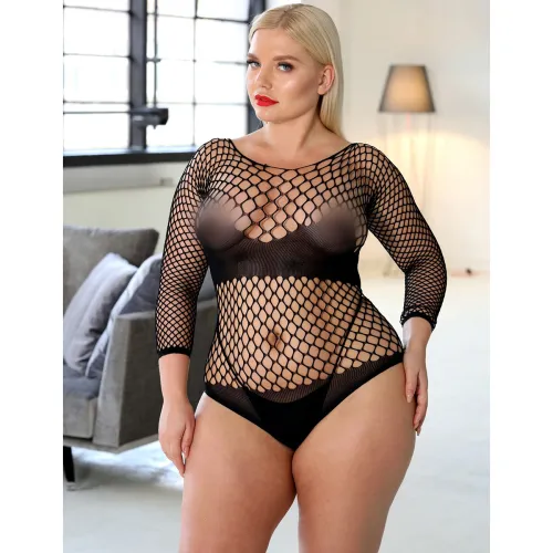 Body erotic din plasă mulat XL-XXXL bodystocking plus size - 74142600