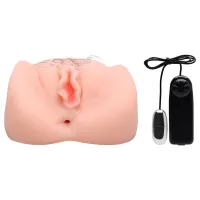Vagin artificial realist cu vibrații și păr pubian + telecomandă - 78005976 - 3