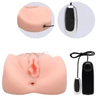 Vagin artificial realist cu vibrații și păr pubian + telecomandă - 78005976 - 6