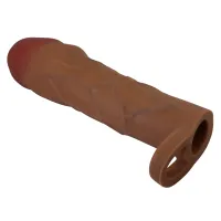 Manșon realist pentru mărirea penisului maro + 5 cm - 78925159 - 4