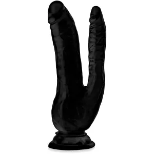 Dublu dildo negru din silicon 20,5 cm cu ventuză - 79748582