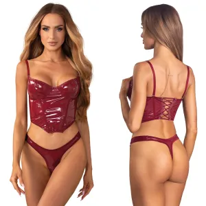 Obsessive Redya set lenjerie bordo corset + chiloți tanga - 74948775
