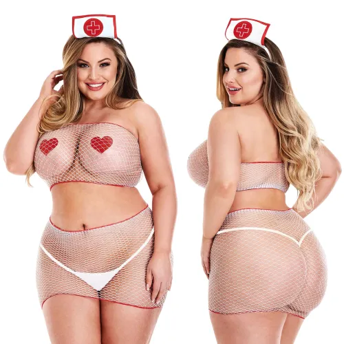 Costum de asistentă senzual din plasă mărime plus Baci - 70393195