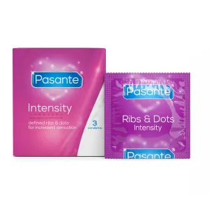 Prezervative Pasante Intensity cu dungi și proeminențe 3 buc - 70330629