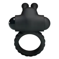 Inel erectil vibrant negru cu stimulator pentru clitoris - 75153218 - 3