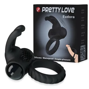 Inel erectil vibrant negru cu stimulator pentru clitoris - 75153218