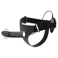 Harnasament strap-on negru cu vibrator 16 cm și telecomandă - 70043295 - 7