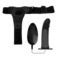 Harnasament strap-on negru cu vibrator 16 cm și telecomandă - 70043295 - 6