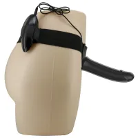 Harnasament strap-on negru cu vibrator 16 cm și telecomandă - 70043295 - 4